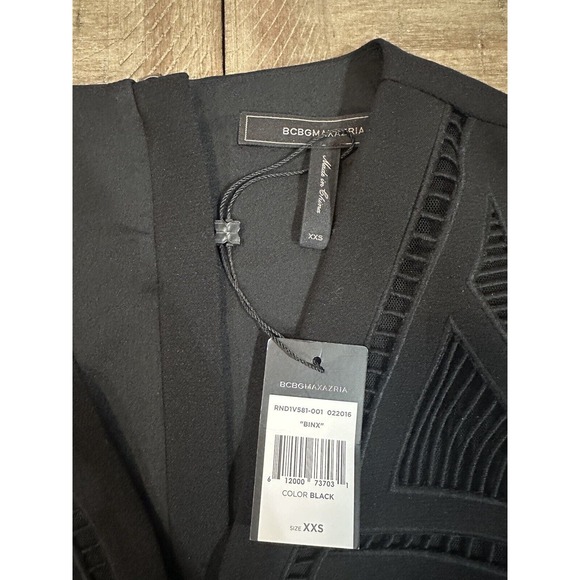 NWT BCBG MAXAZRIA Black Deep V-Neck Tank Crop Mesh Cutouts Womens Size XXS $198 - Picture 4 of 13